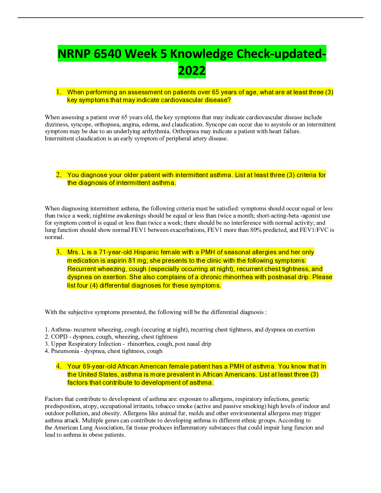 Preview image of NRNP 6540 Week 5 Knowledge Check-updated-2022 document